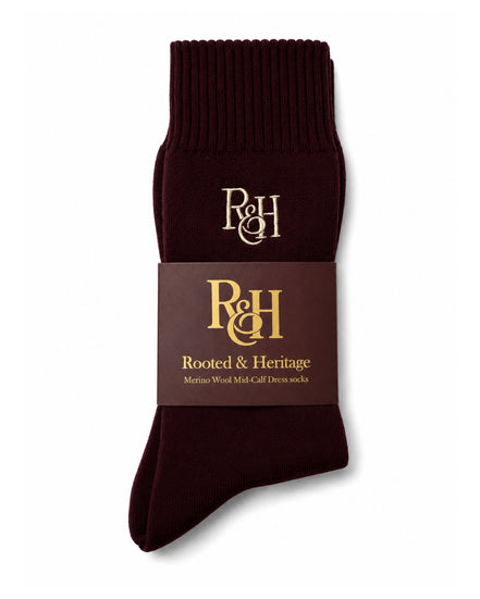 Burgundy Merino Wool Mid-Calf Dress Socks