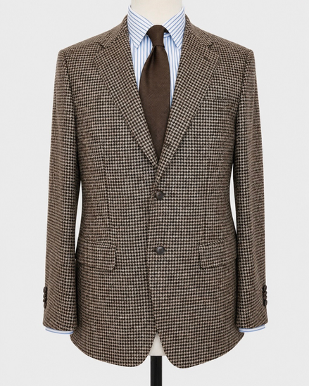 Mocha houndstooth merino wool sport coat