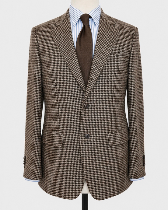 Mocha houndstooth merino wool sport coat