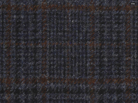 A close-up of a dark blue and black plaid fabric texture with subtle brown lines.