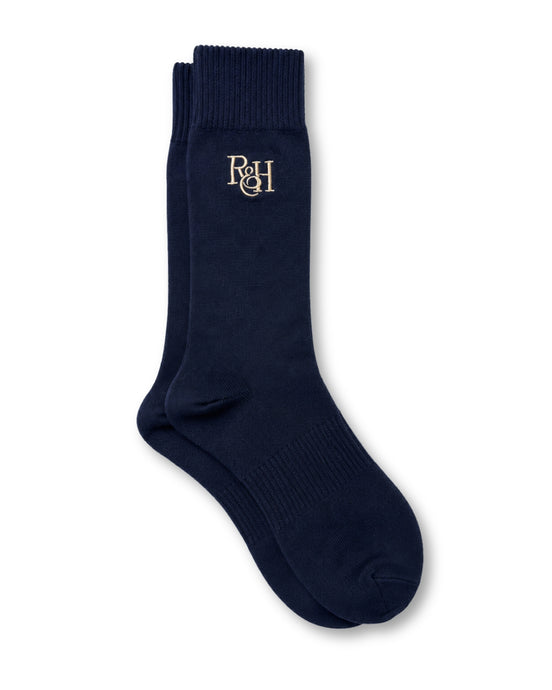 Navy Merino Wool Mid-Calf Dress Socks