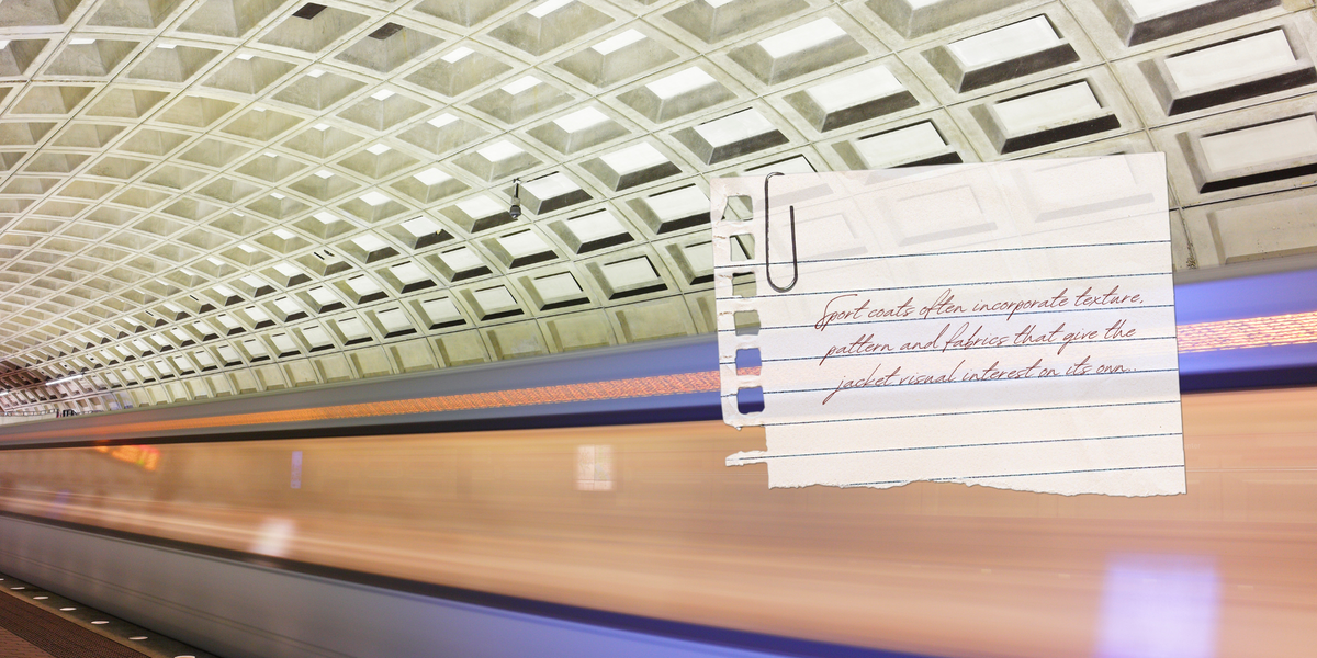 A torn piece of lined paper with handwritten text and a paperclip icon, overlaid on a blurred subway station scene with a train passing underneath.