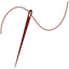 Brown sewing needle with thread on a white background